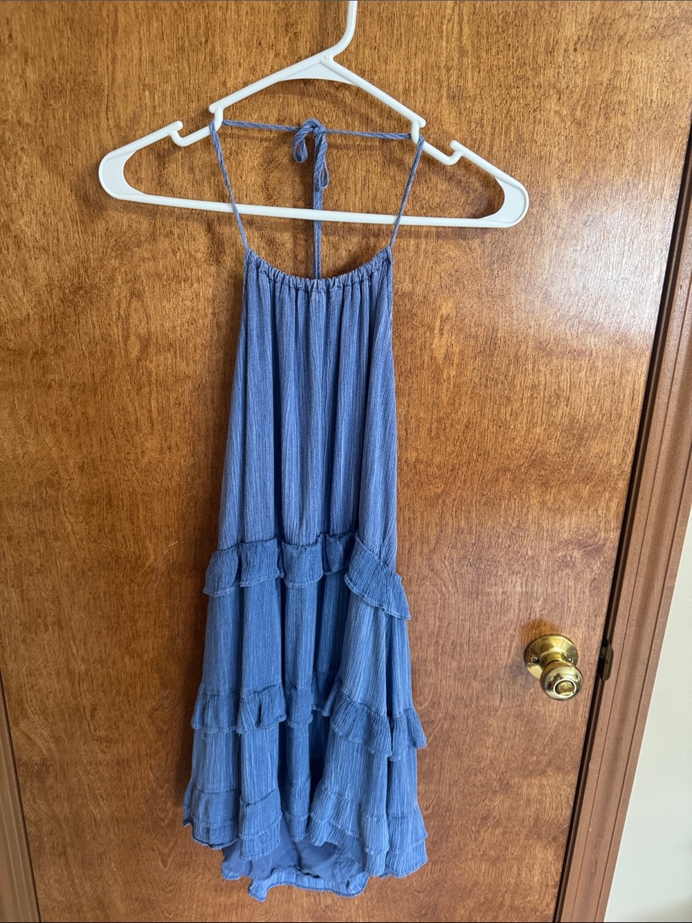 Lulu's Blue Backless Tiered Halter Dress